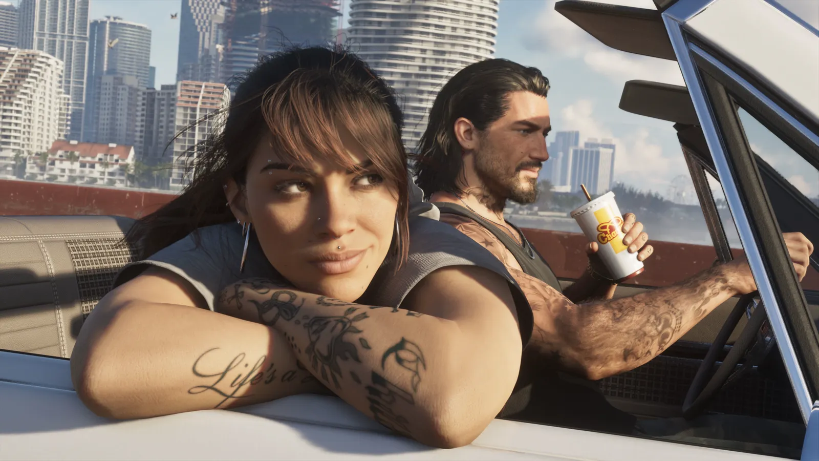 Jason e Lucia em arte oficial de GTA VI (imagem ilustrativa)
