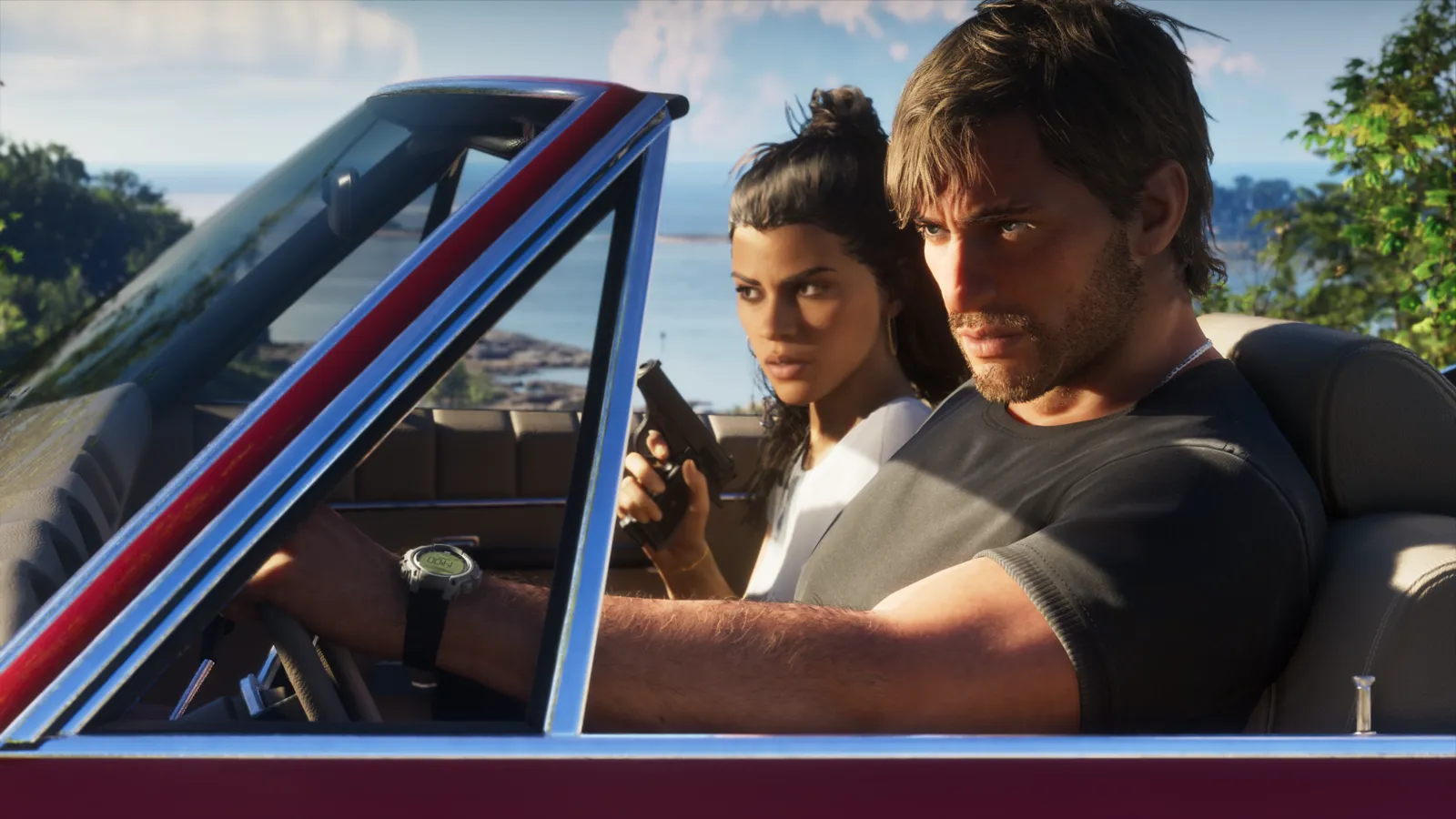 Jason e Lucia em arte oficial de GTA VI (imagem ilustrativa)